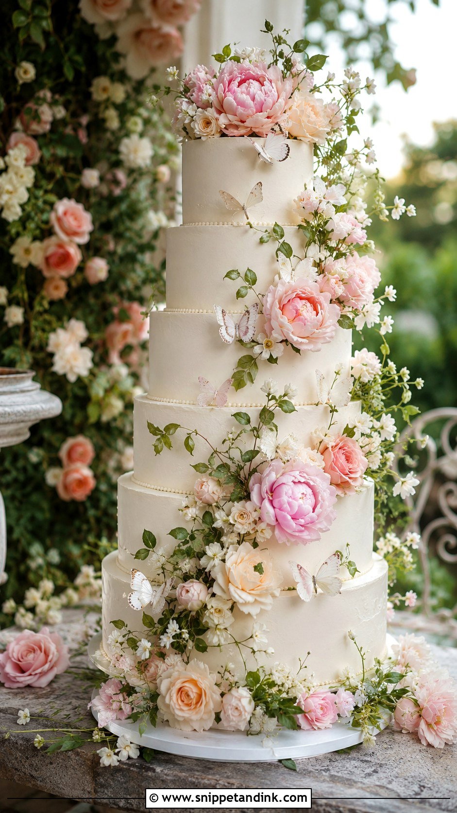 Garden Flower Butterfly Wedding Cake - Snippet and Ink - 20 Flower Butterfly Cake Ideas for Wedding