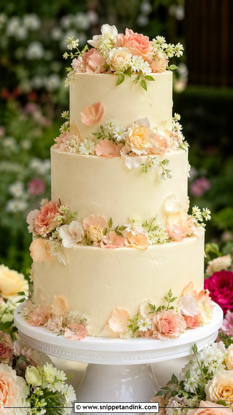 Garden Flower Petal Wedding Cake - Snippet and Ink - 20 Flower Petal Wedding Cake Ideas