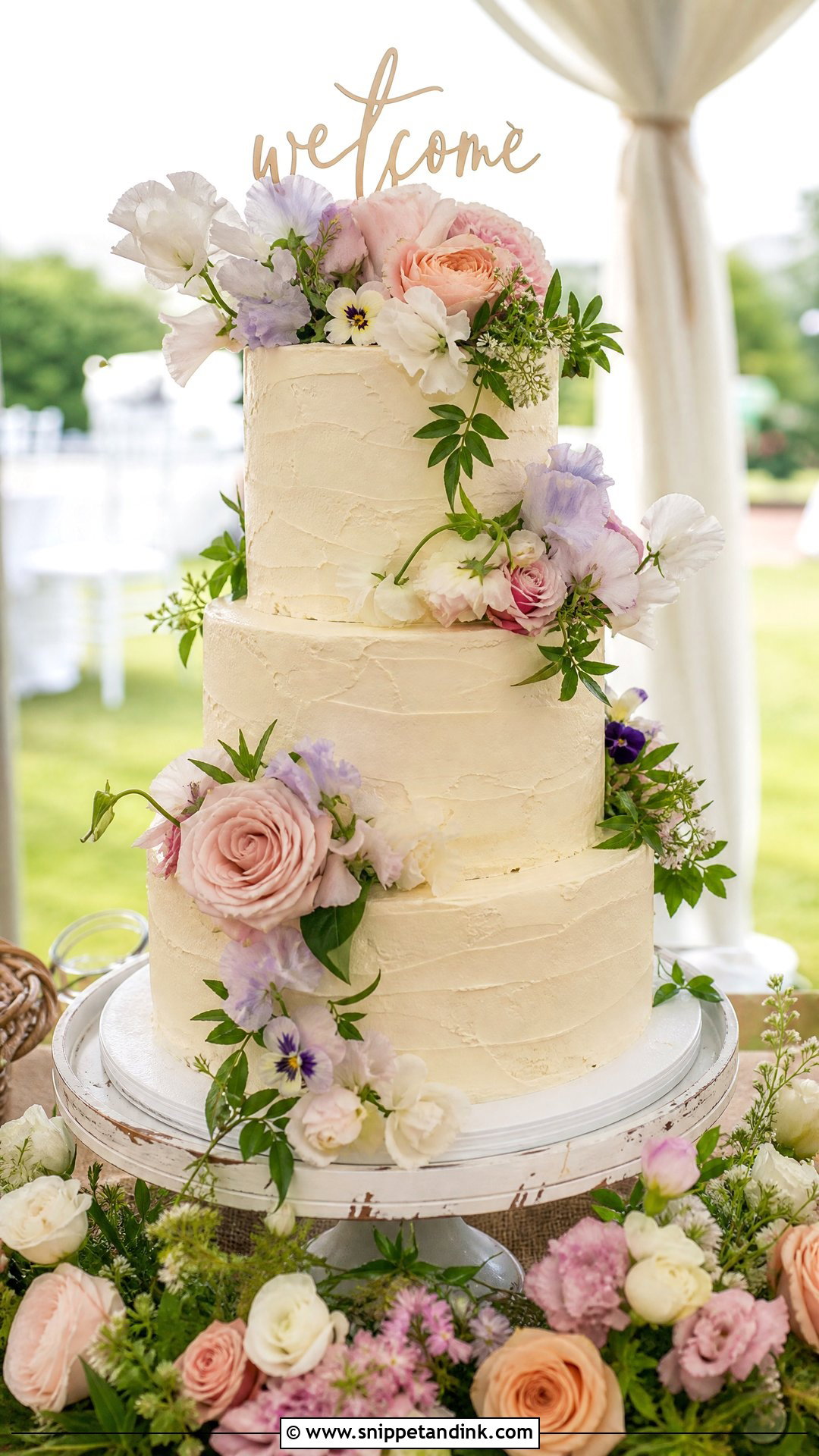 Garden Flower Welcome Wedding Cake - Snippet and Ink - 30 Welcome Cake Ideas for Wedding
