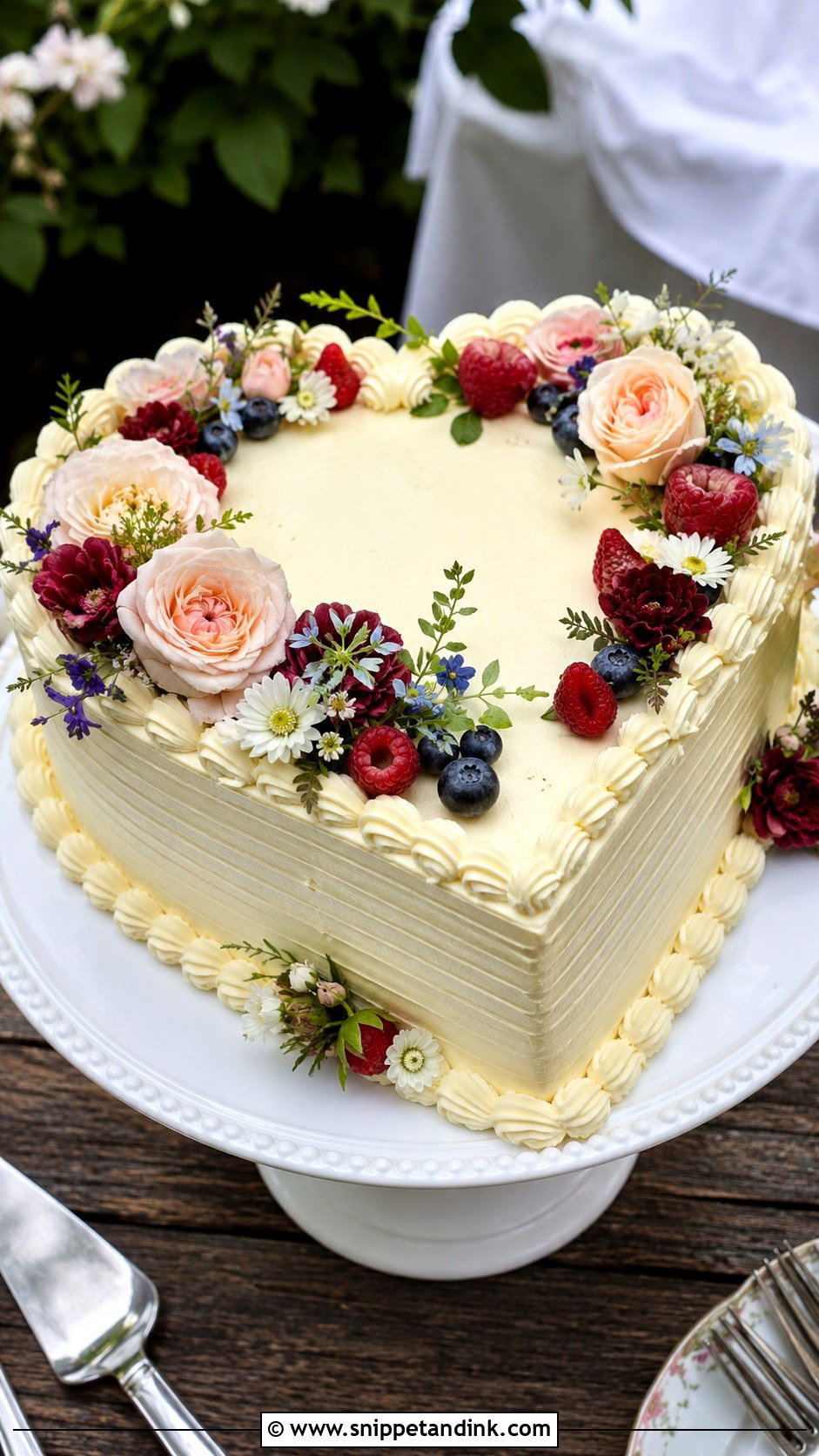 Garden Heart Shaped Wedding Cake - Snippet and Ink - 20 Heart Shaped Wedding Cakes