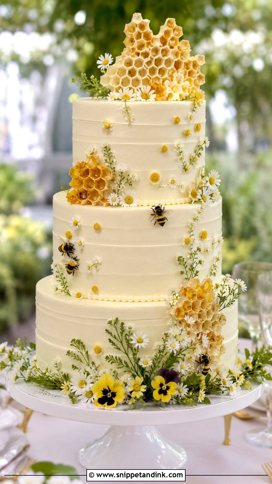 Garden Honey Bee Wedding Cake - Snippet and Ink - 20 Honey Bee Cake Design Ideas for Wedding