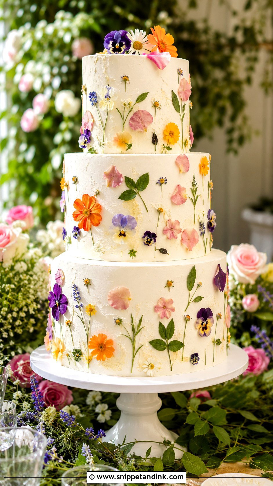 Garden Pansy Wedding Cake - Snippet and Ink - 20 Pansy Wedding Cake Ideas