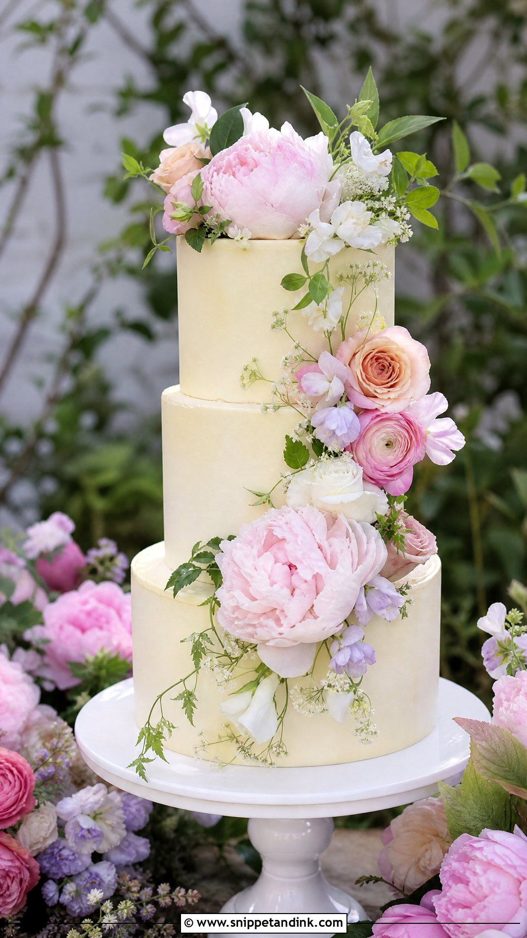 Garden Peony Wedding Cake - Snippet and Ink - 25 Peony Cake Ideas for Wedding