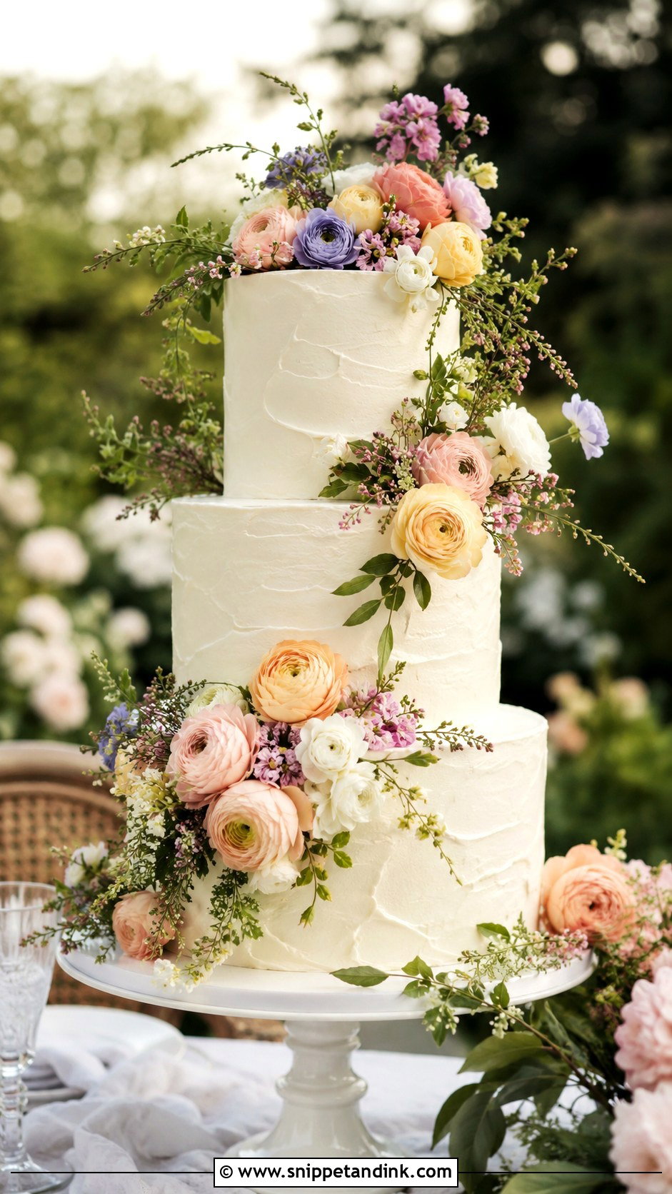 Garden Ranunculus Wedding Cake - Snippet and Ink - 25 Wedding Cake Ideas with Ranunculus
