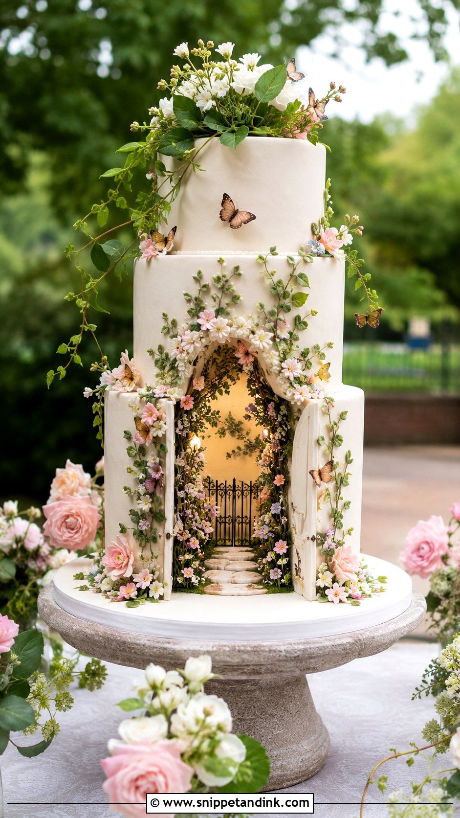 Garden Reveal Wedding Cake - Snippet and Ink - 20 Reveal Wedding Cake Ideas
