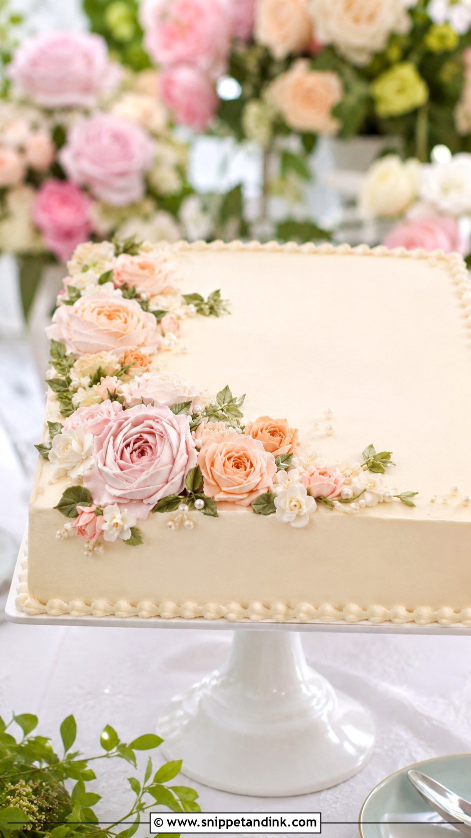 Garden Rose Sheet Cake For Wedding - Snippet and Ink - 20 Aesthetic Sheet Cake Ideas for Wedding