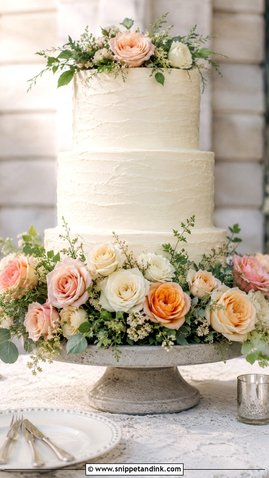 Garden Rose Wedding Cake - Snippet and Ink - 20 Flowers Around Cake Ideas for Wedding
