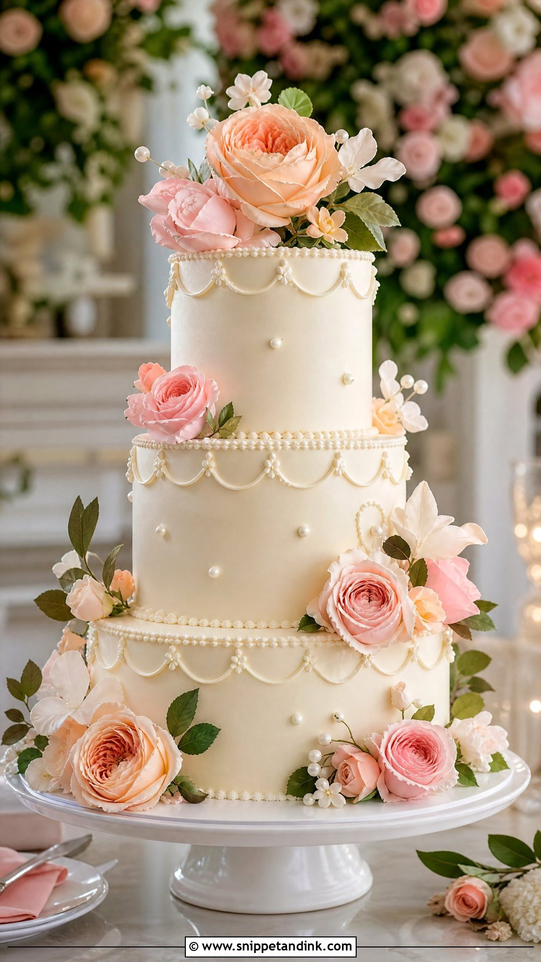 Garden Rose Wedding Cake - Snippet and Ink - 20 Let Them Eat Cake Aesthetic Ideas for Wedding