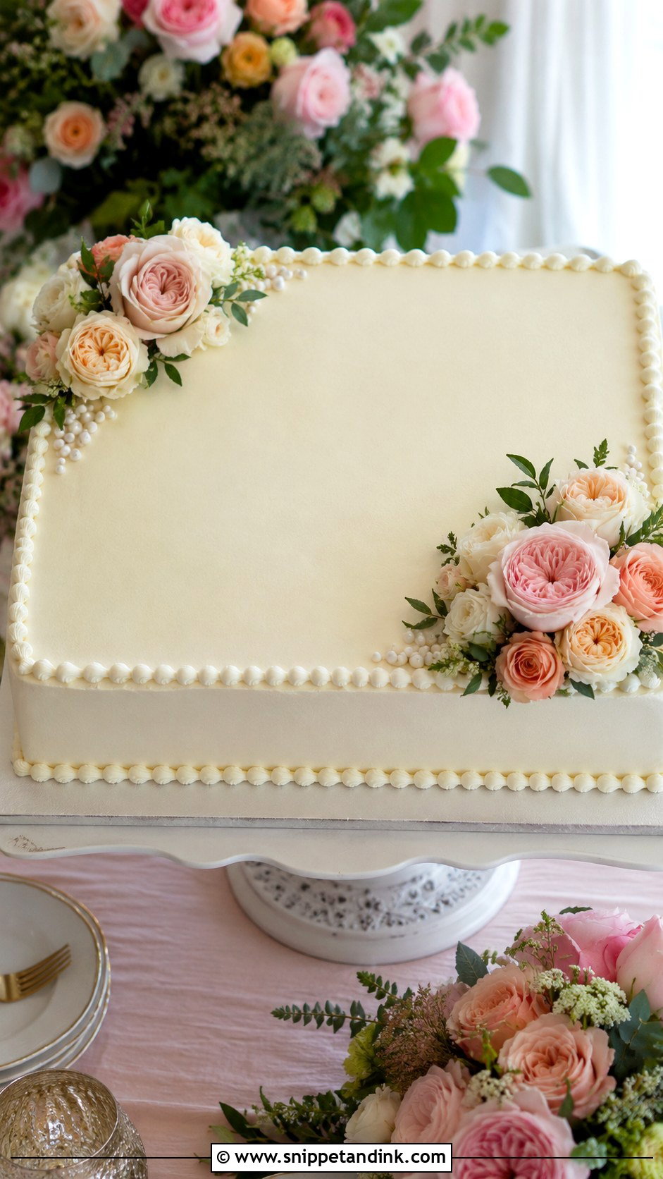 Garden Rose Wedding Sheet Cake - Snippet and Ink - 20 Summer Sheet Cake Designs for Wedding