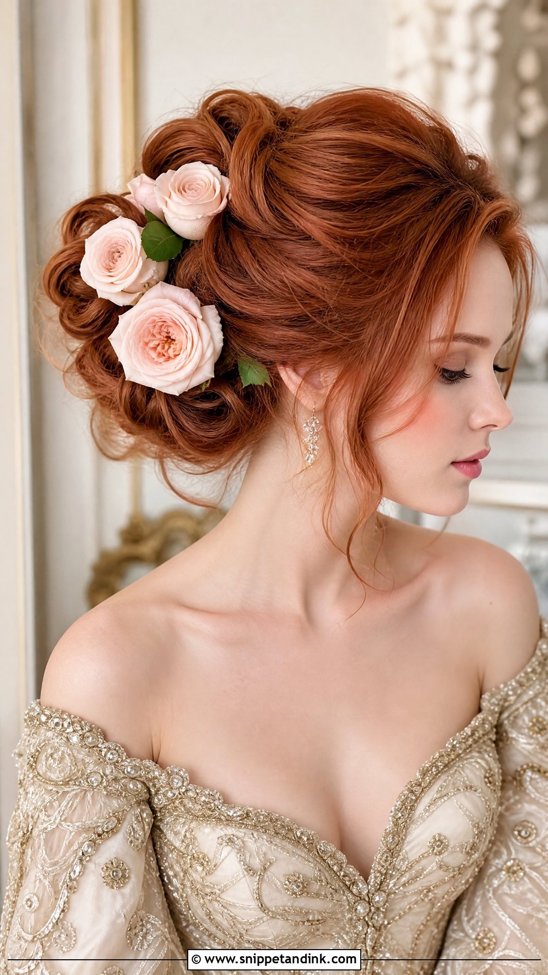 Garden Roses in a Voluminous Updo - Snippet and Ink - 20 Bridal Hair Flower Ideas