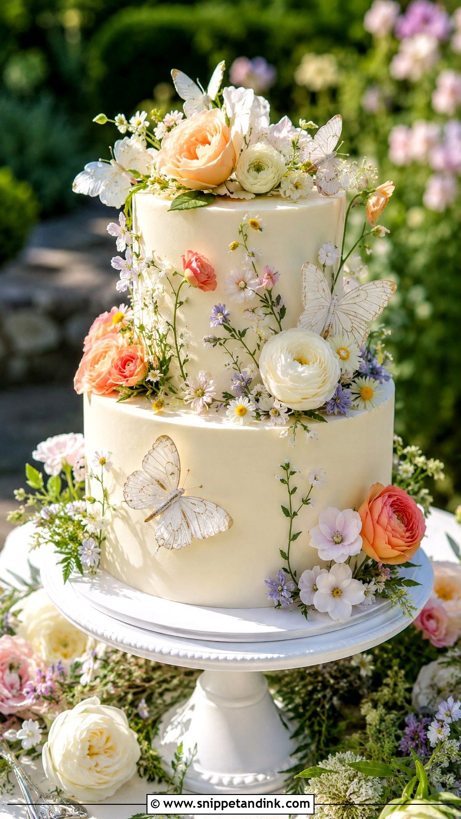 Garden Two Tier Butterfly Wedding Cake - Snippet and Ink - 20 Two Tier Butterfly Cake Ideas for Wedding