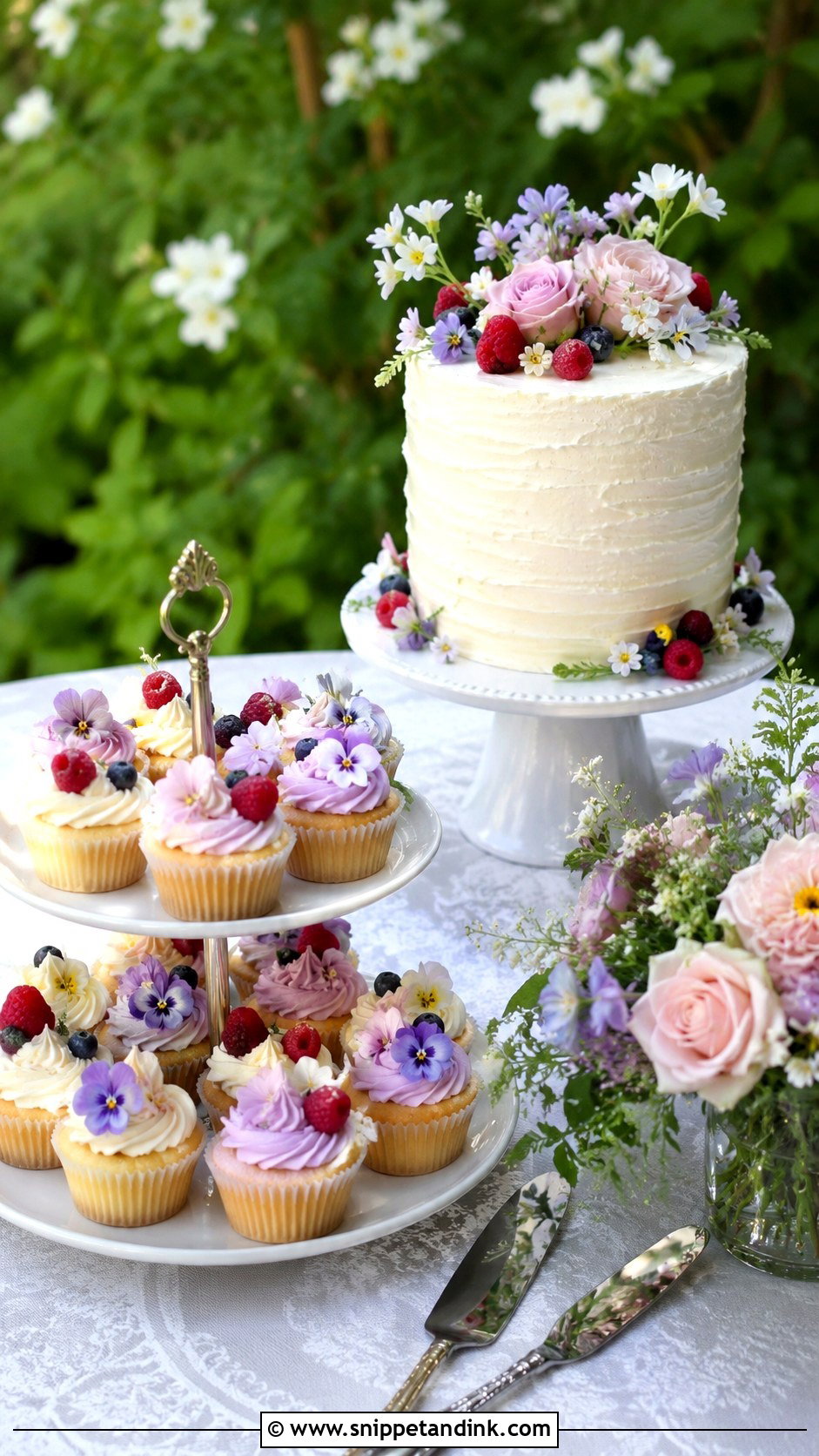 Garden Wedding Cake Table With Cupcakes - Snippet and Ink - 20 Wedding Cake Table Ideas with Cupcakes