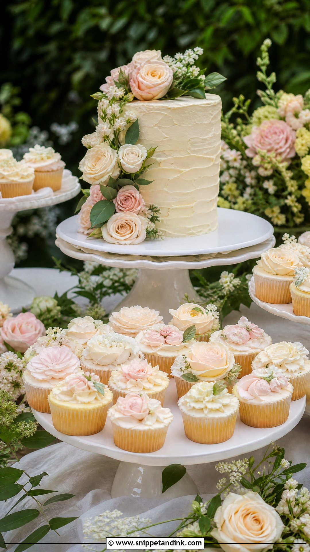 Garden Wedding Cake With Cupcakes - Snippet and Ink - 20 Wedding Cakes with Cupcakes
