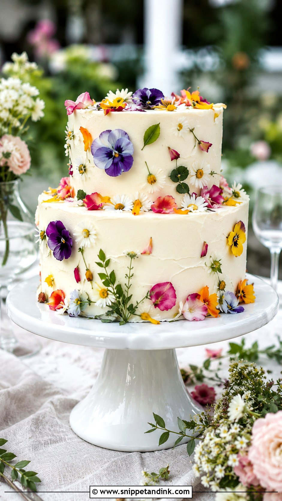 Garden Wedding Cake With Edible Flowers - Snippet and Ink - 20 Romantic Garden Wedding Cake Ideas