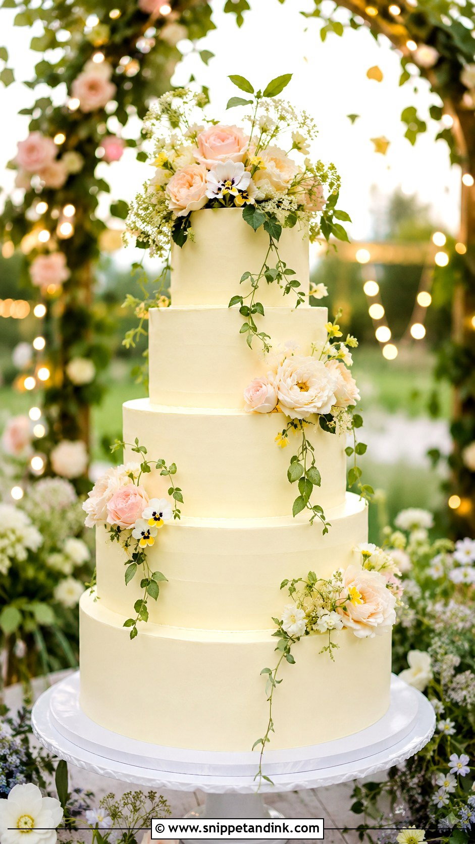 Garden Wedding Cake With Fairy Lights - Snippet and Ink - 20 Wedding Cake Ideas with Fairy Lights