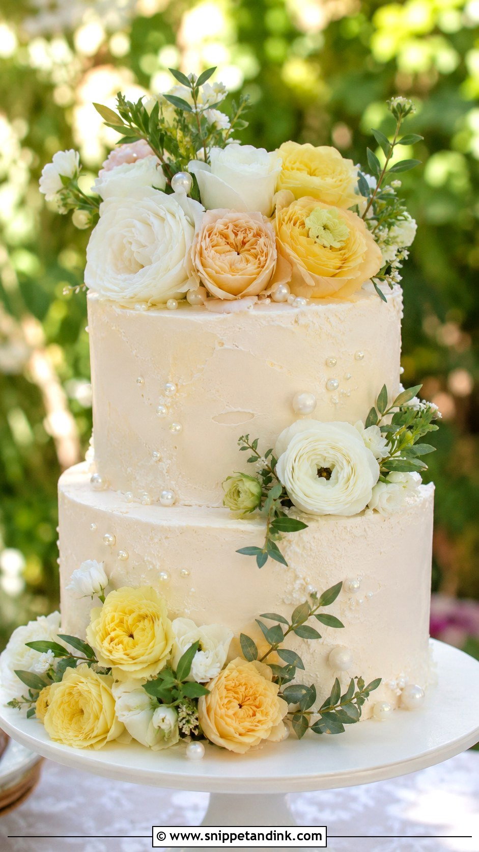 Garden Wedding Cake With Flowers And Pearls - Snippet and Ink - 30 Wedding Cake Ideas with Flowers and Pearls