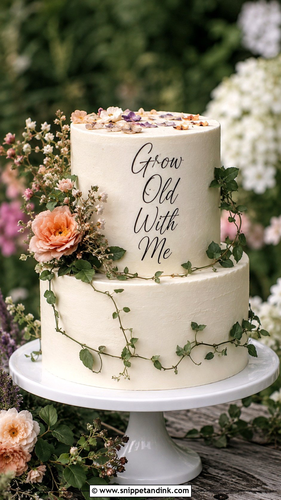Garden Wedding Cake With Grow Old With Me - Snippet and Ink - 25 Wedding Cake Wording Ideas