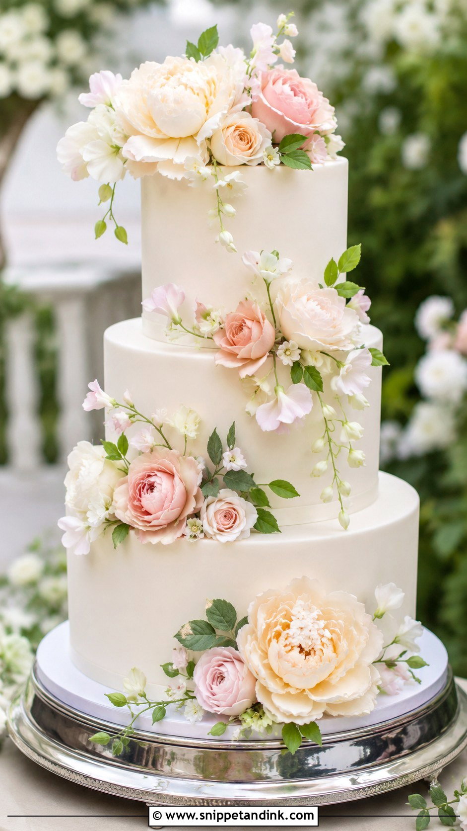 Garden Wedding Cake With Sugar Flowers - Snippet and Ink - 20 Romantic Garden Wedding Cake Ideas
