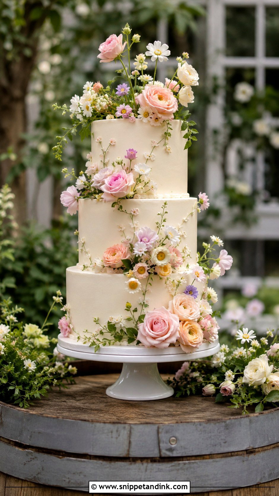 Garden Wedding Cake on Barrel - Snippet and Ink - 20 Wedding Cake Ideas on Barrel