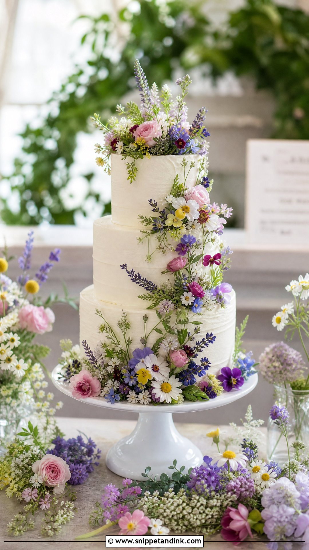 Garden Wildflower Wedding Cake - Snippet and Ink - 20 Wildflower Wedding Cake Ideas