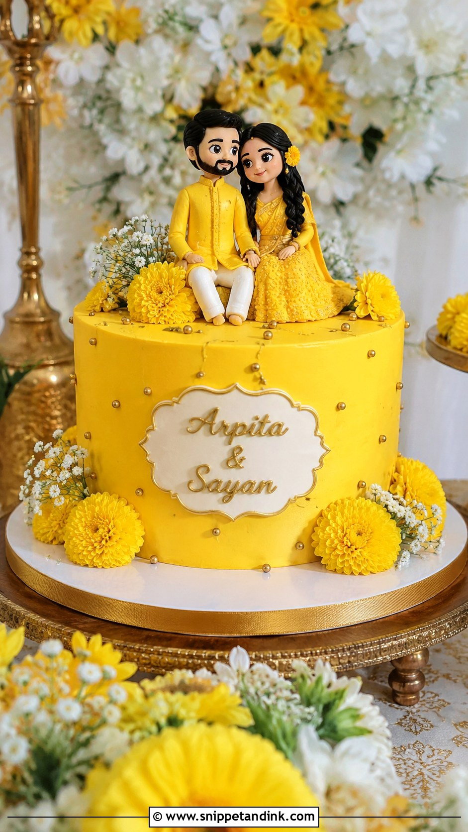 Gaye Holud Cake With Bride And Groom Topper - Snippet and Ink - 20 Gaye Holud Cake Design Ideas
