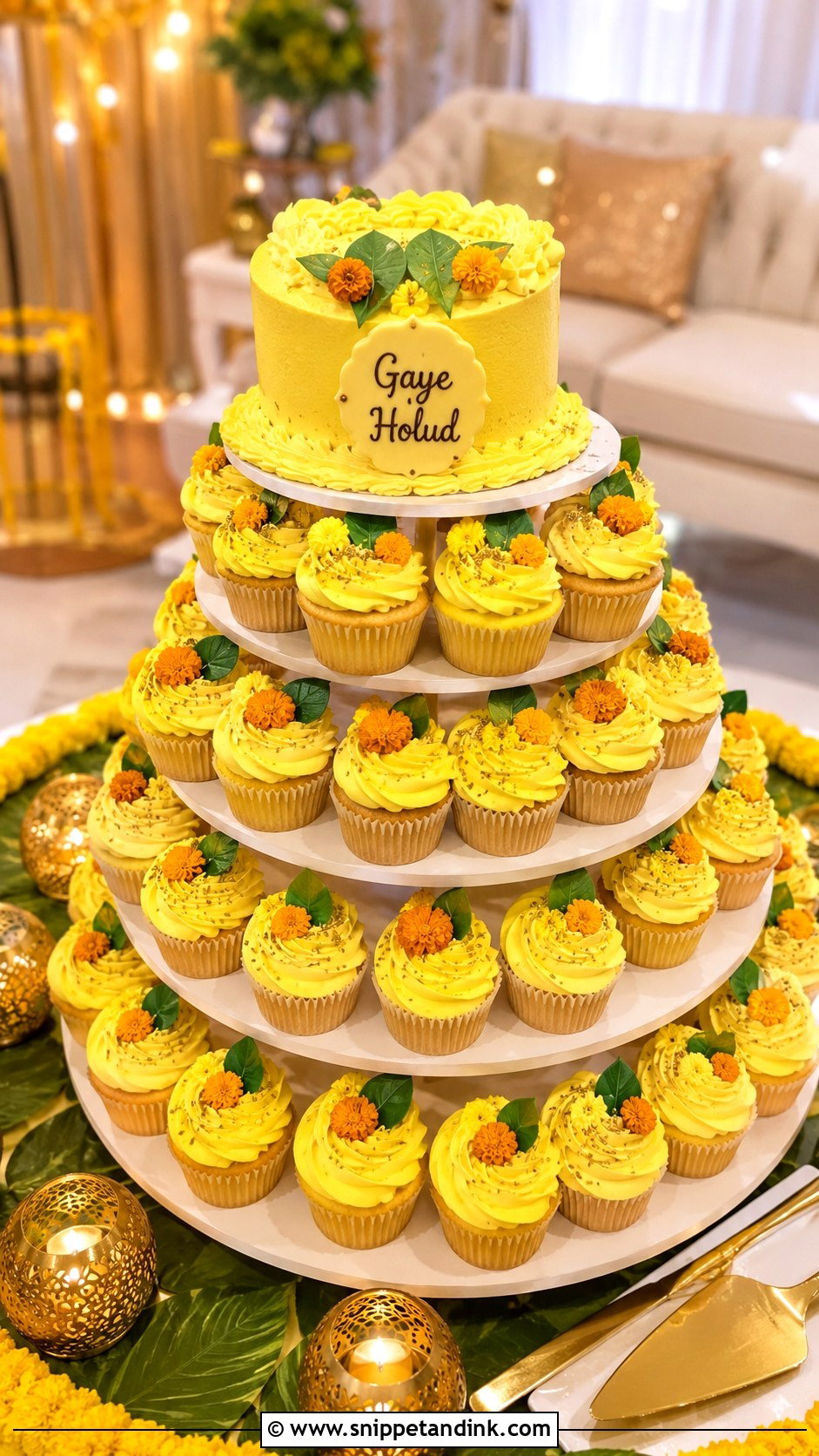Gaye Holud Cupcake Cake - Snippet and Ink - 20 Gaye Holud Cake Design Ideas