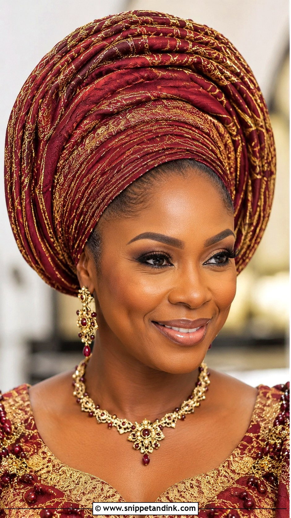 Gele Inspired Updo - Snippet and Ink - 30 Wedding Hair Black Women Ideas