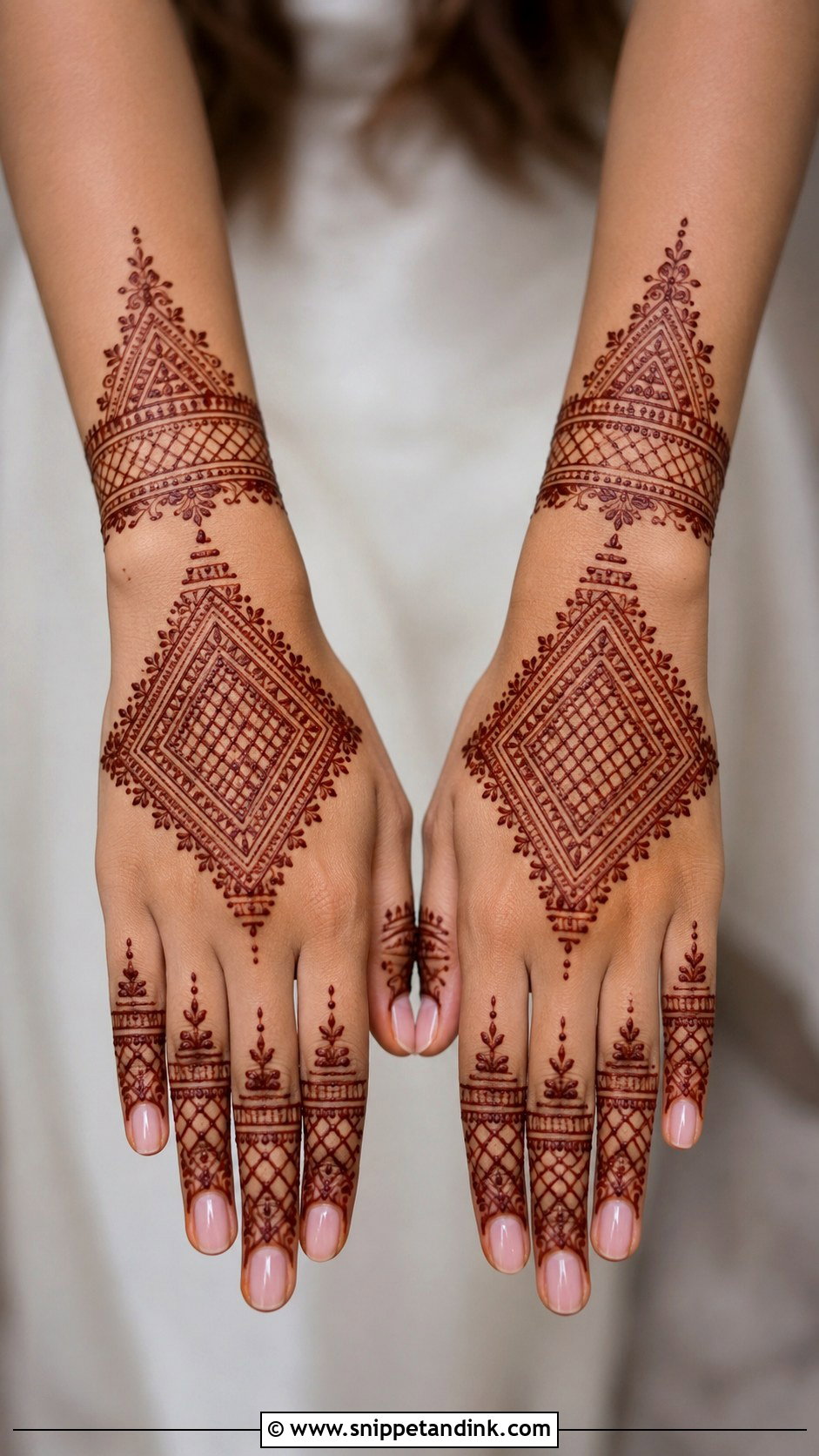 Geometric Back Hand Engagement Mehndi Design - Snippet and Ink - 30 Back Engagement Mehndi Designs