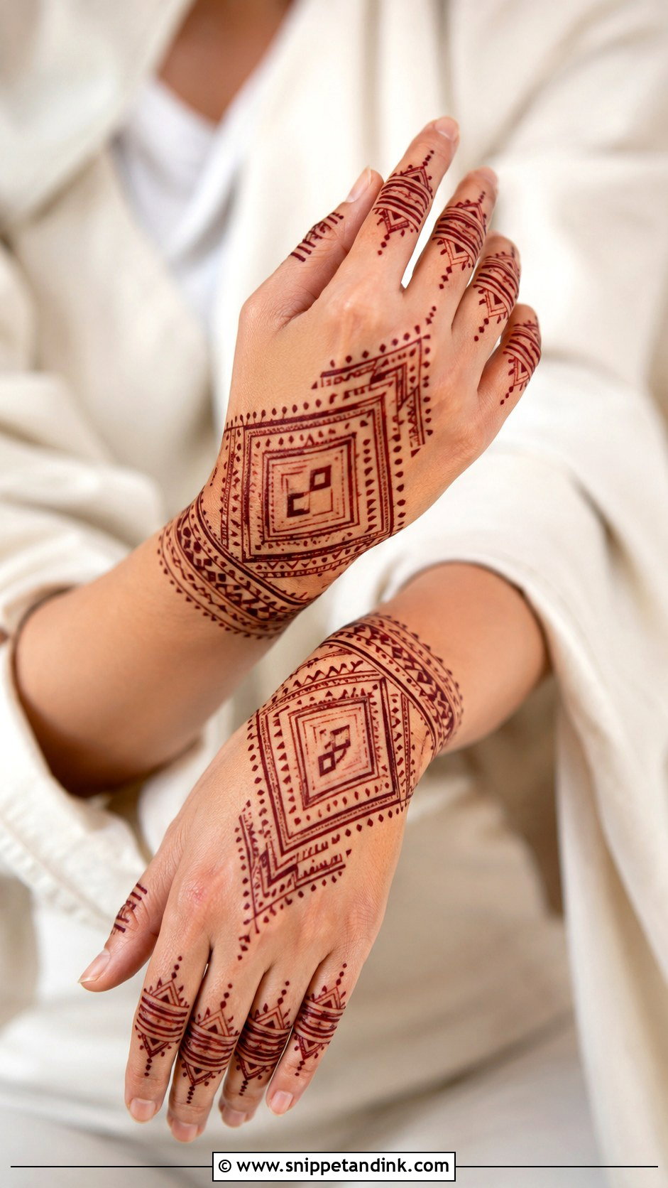 Geometric Back Hand Mehndi Design - Snippet and Ink - 30 Modern Minimal Back Hand Mehndi Designs