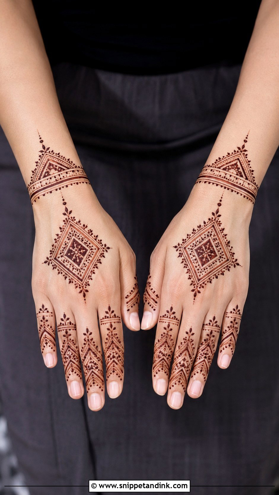 Geometric Back Hand Mehndi Design - Snippet and Ink - 30 Aesthetic Back Hand Mehndi Designs