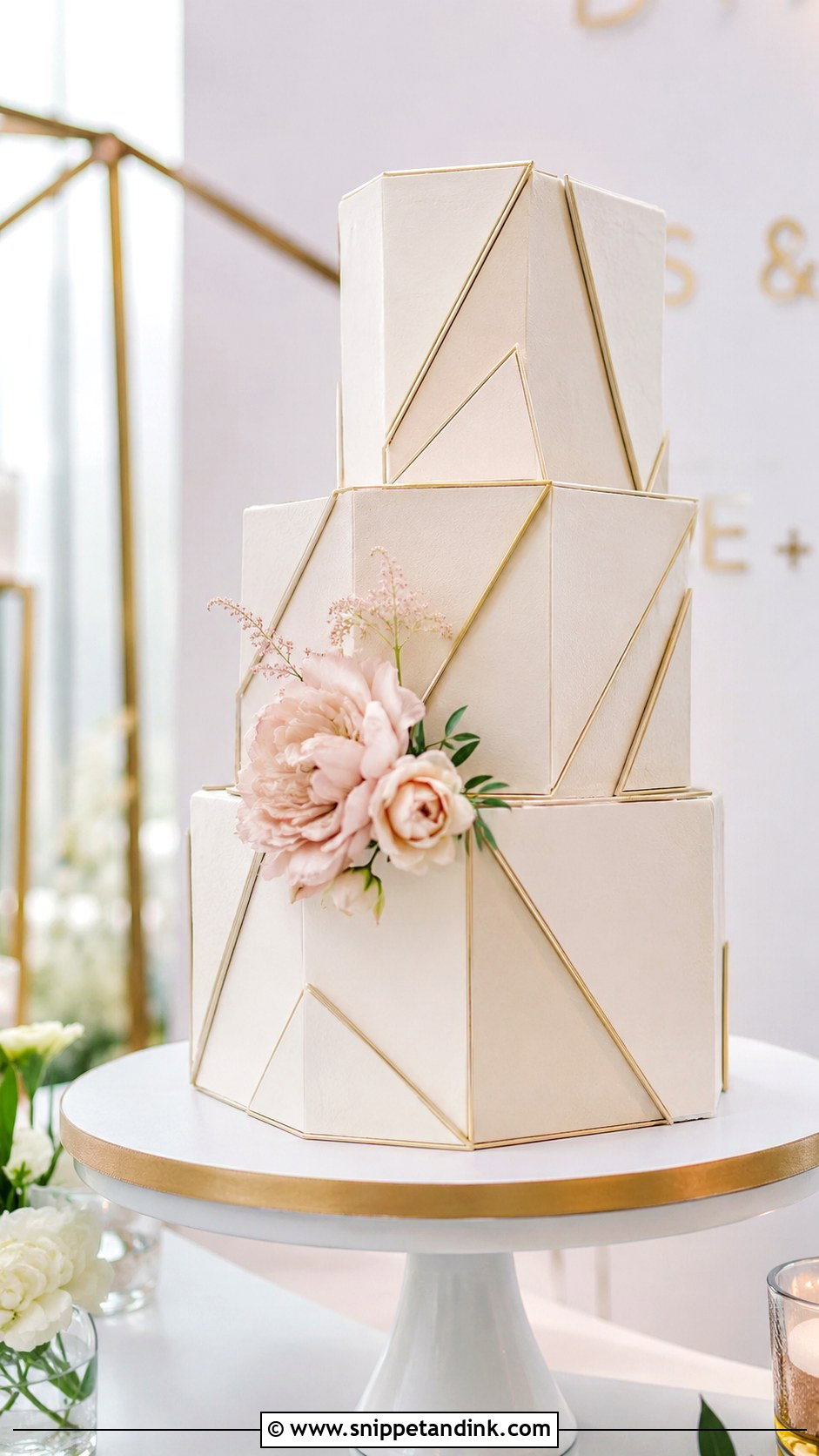 Geometric Engagement Cake - Snippet and Ink - 20 Engagement Theme Cake Ideas
