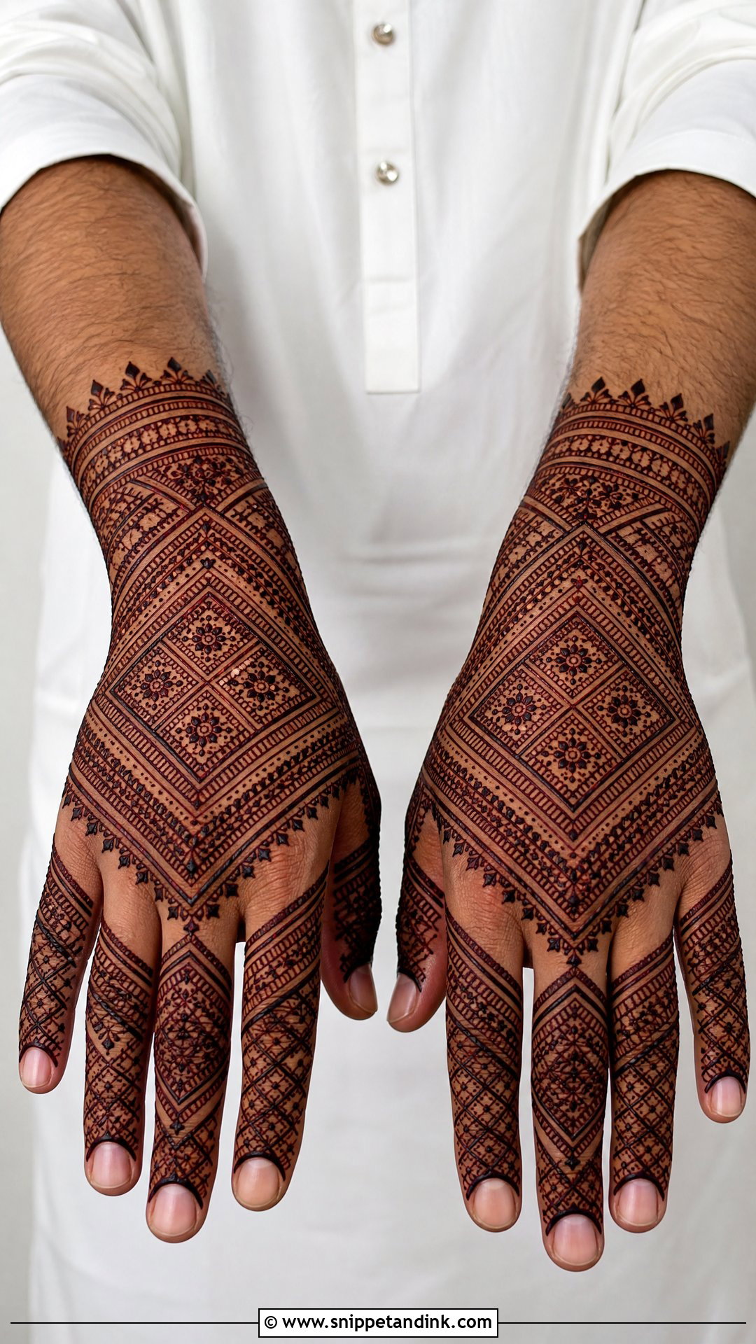 Geometric Groom Mehndi Design - Snippet and Ink - 20 Groom Mehndi Design for Men Ideas