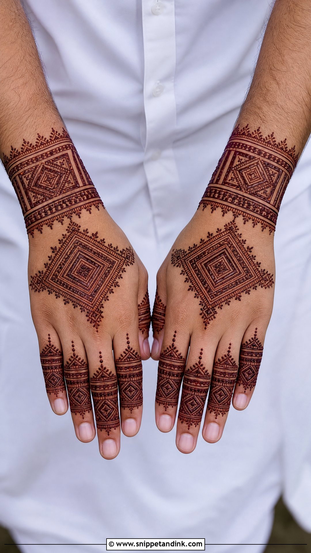 Geometric Groom Mehndi Design - Snippet and Ink - 25 Simple Groom Mehndi Design for Men Ideas