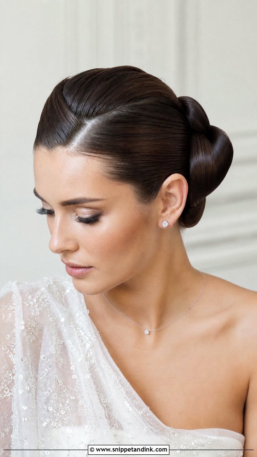 Geometric Slick Back Bun - Snippet and Ink - 20 Slick Back Bun Wedding Hair Ideas