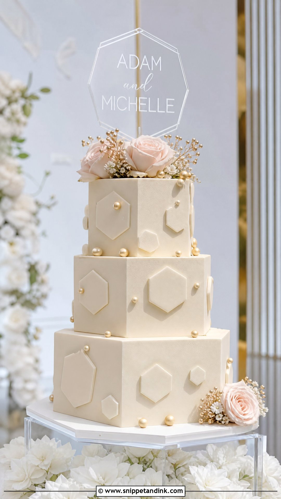 Geometric Wedding Cake With Acrylic Topper - Snippet and Ink - 25 Geometric Cake Ideas for Wedding