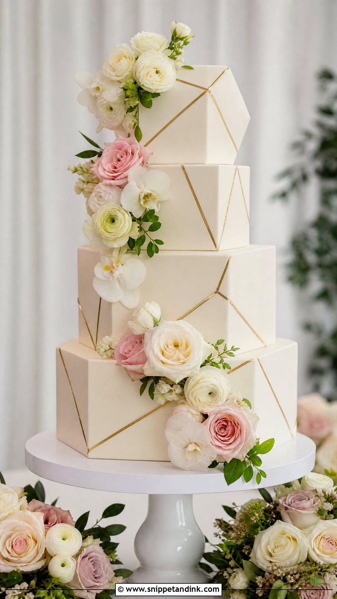 Geometric Wedding Cake With Fresh Flowers - Snippet and Ink - 25 Geometric Cake Ideas for Wedding