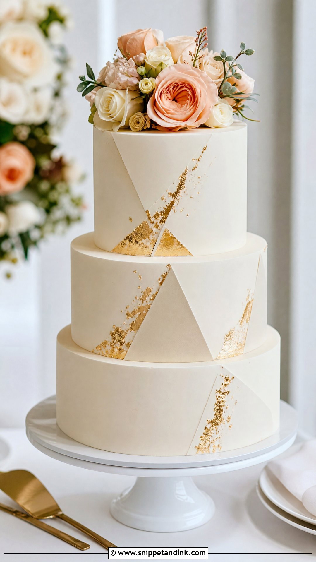 Geometric Wedding Cake With Gold Leaf - Snippet and Ink - 25 Geometric Cake Ideas for Wedding