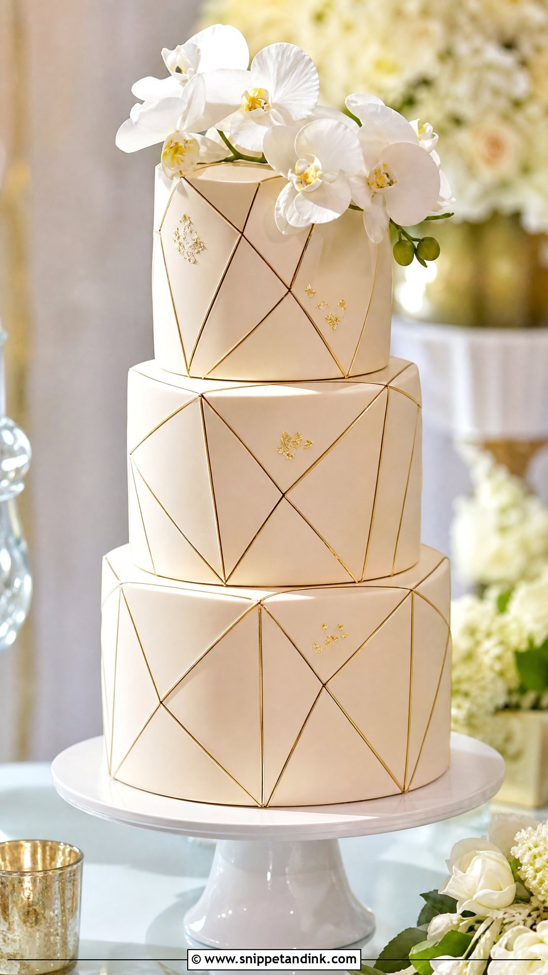 Geometric Wedding Cake With Gold Lines - Snippet and Ink - 25 Geometric Cake Ideas for Wedding