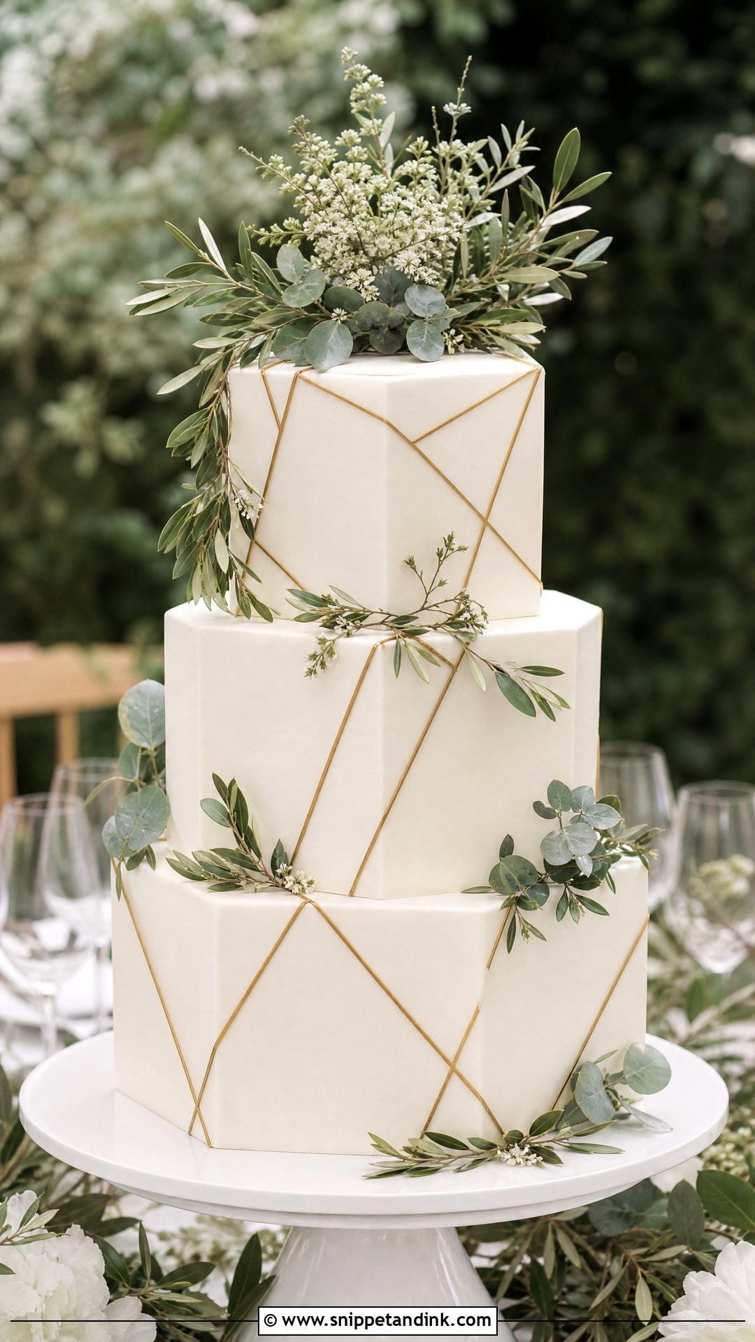 Geometric Wedding Cake With Greenery - Snippet and Ink - 25 Geometric Cake Ideas for Wedding