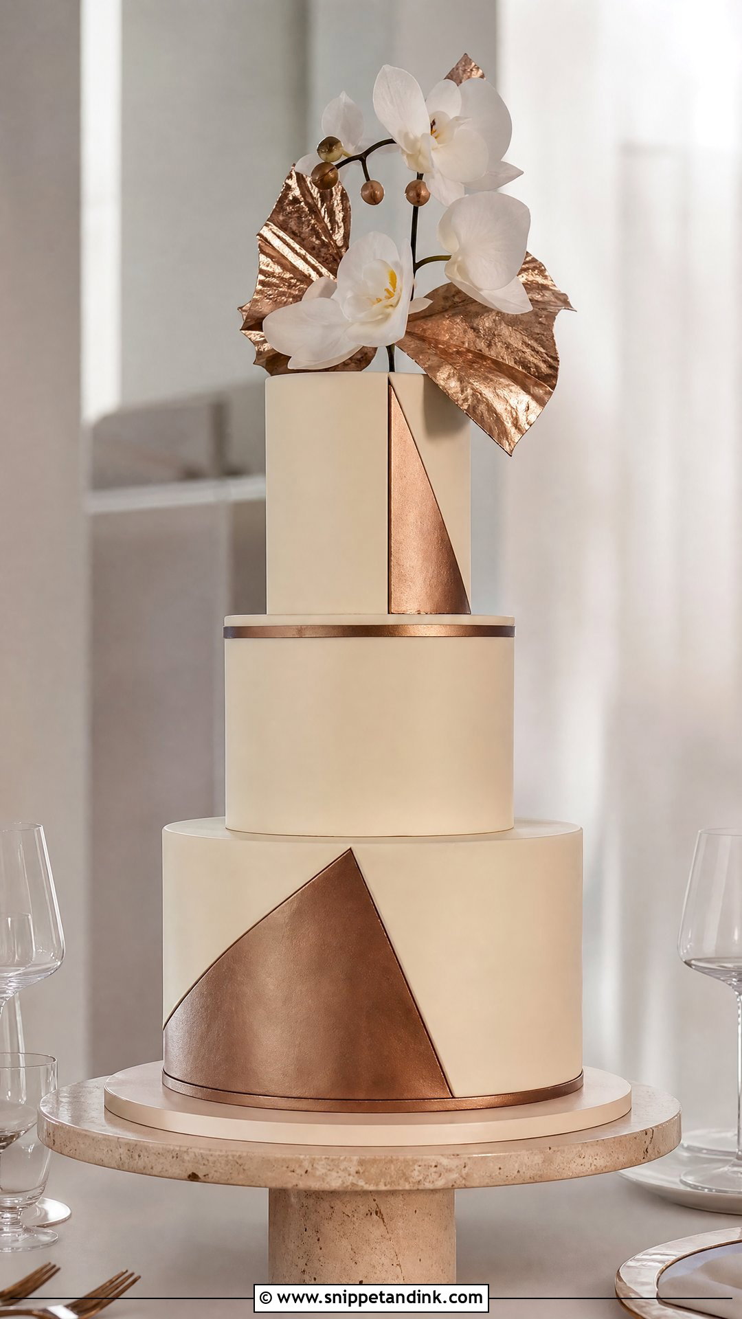 Geometric Wedding Cake With Metallic Accents - Snippet and Ink - 25 Geometric Cake Ideas for Wedding