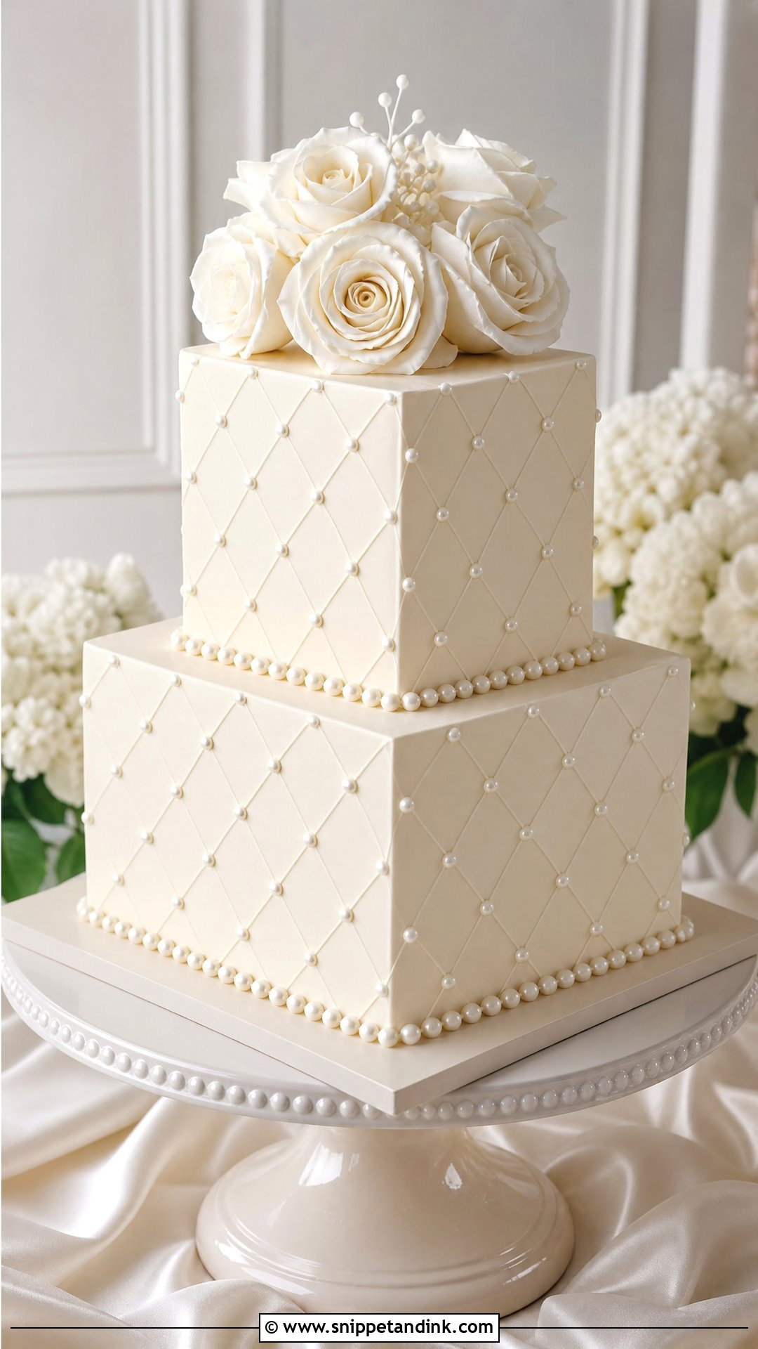 Geometric Wedding Cake With Pearl Details - Snippet and Ink - 25 Geometric Cake Ideas for Wedding