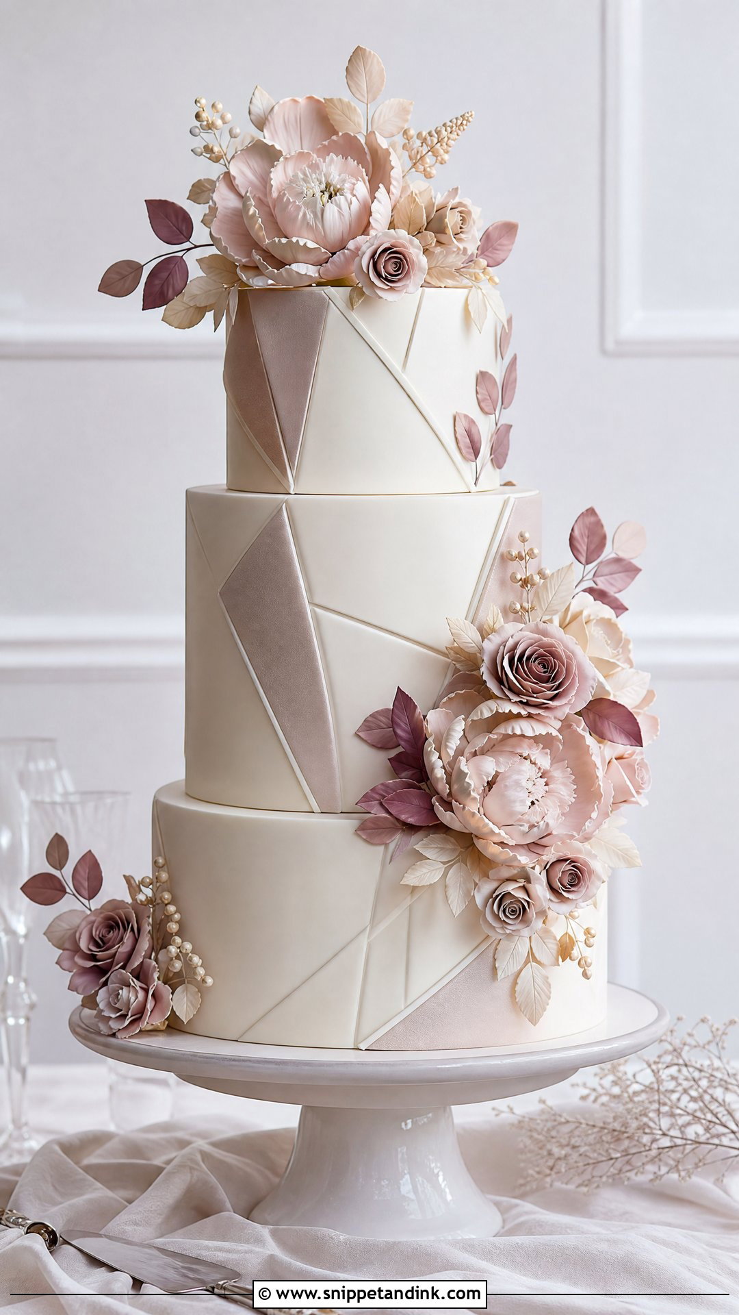 Geometric Wedding Cake With Sugar Flowers - Snippet and Ink - 25 Geometric Cake Ideas for Wedding