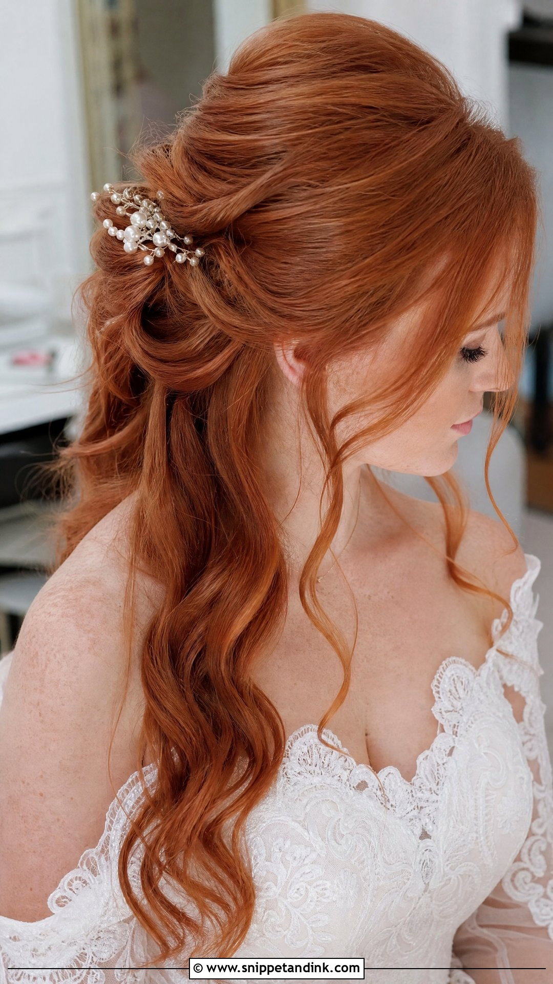 Ginger Bridal Hair Half Up Half Down - Snippet and Ink - 15 Ginger Bridal Hair Ideas