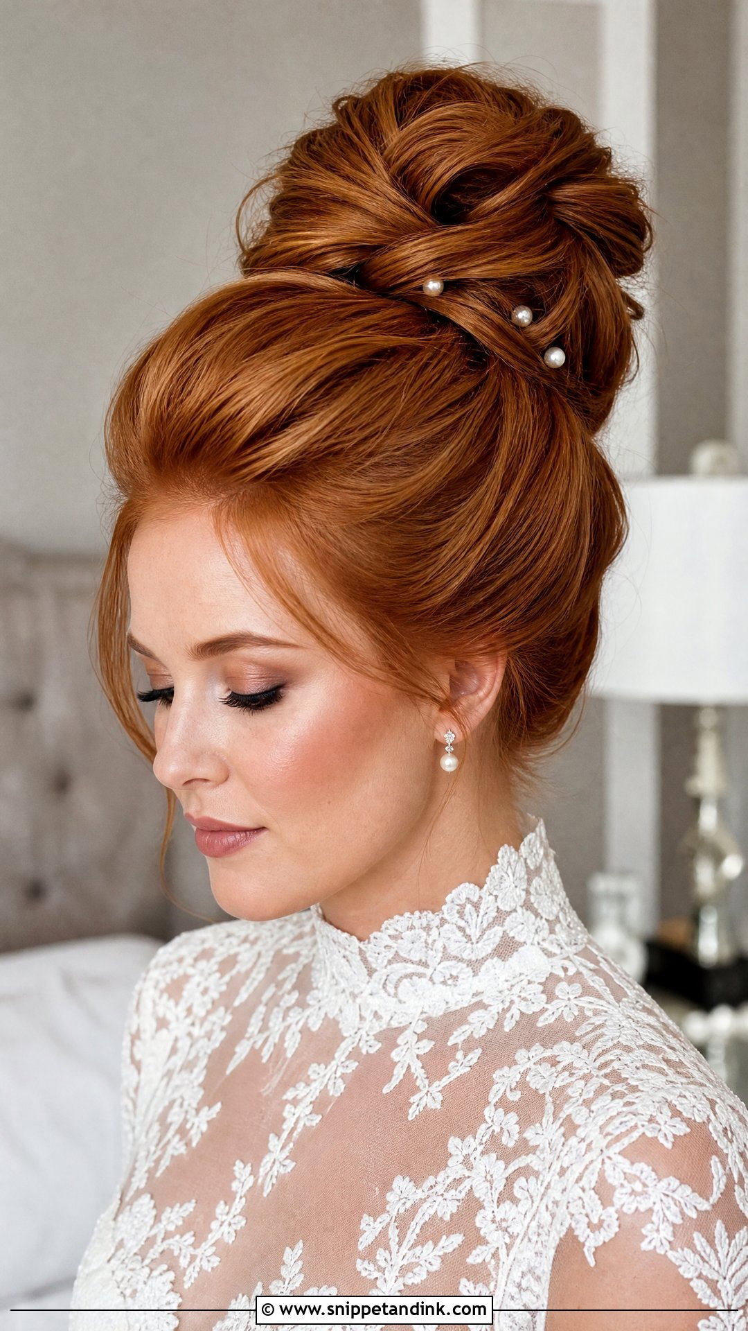 Ginger Bridal Hair High Bun - Snippet and Ink - 15 Ginger Bridal Hair Ideas
