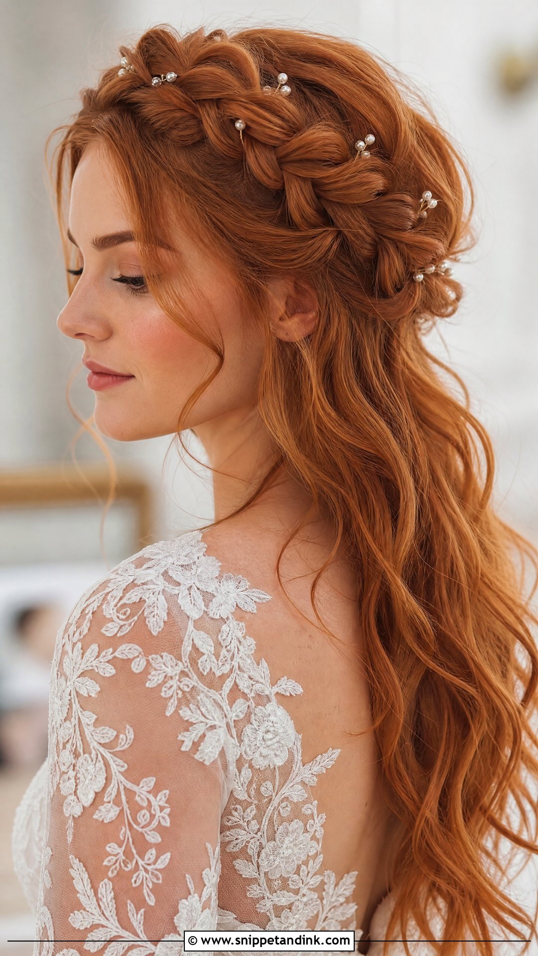 Ginger Bridal Hair With Braided Crown - Snippet and Ink - 15 Ginger Bridal Hair Ideas