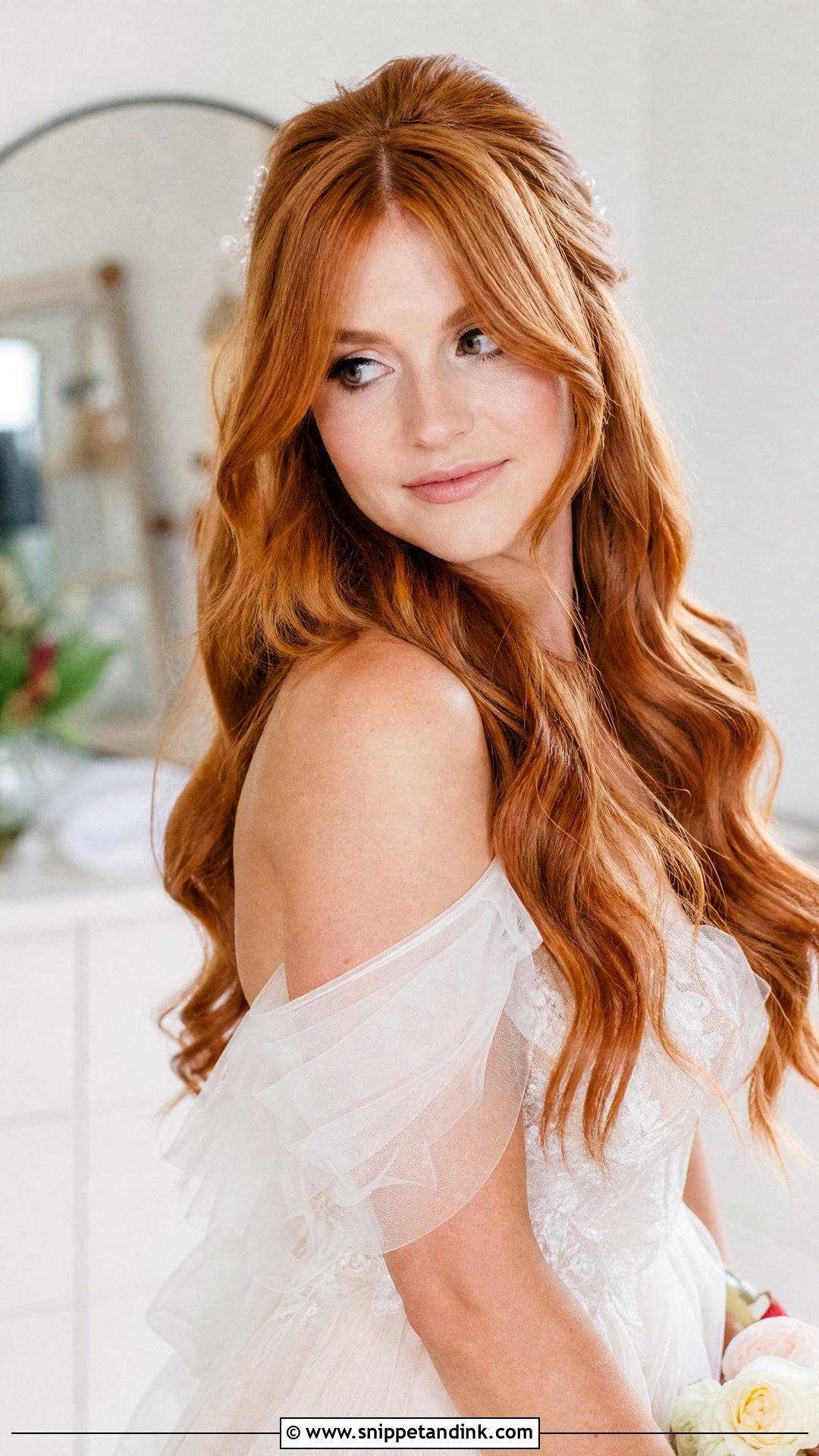 Ginger Bridal Hair With Curtain Bangs - Snippet and Ink - 15 Ginger Bridal Hair Ideas