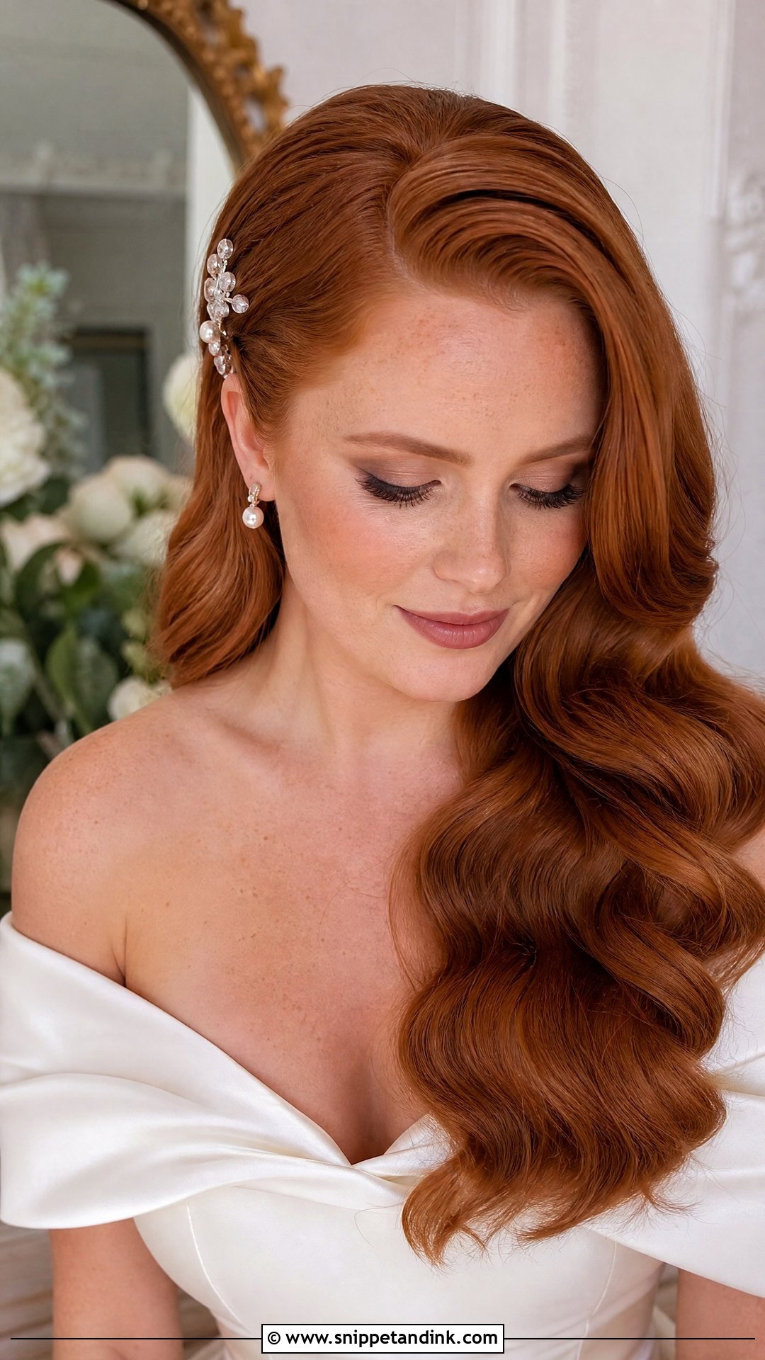 Ginger Bridal Hair With Hollywood Waves - Snippet and Ink - 15 Ginger Bridal Hair Ideas