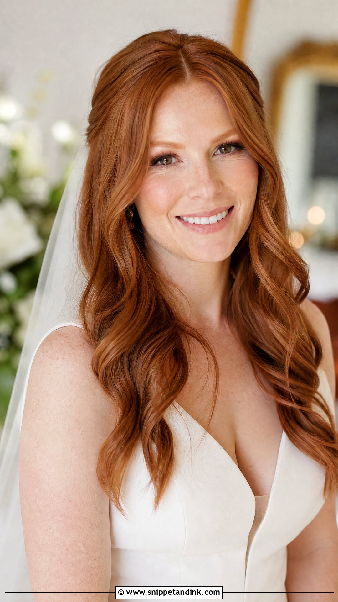 Ginger Bridal Hair With Loose Waves - Snippet and Ink - 15 Ginger Bridal Hair Ideas