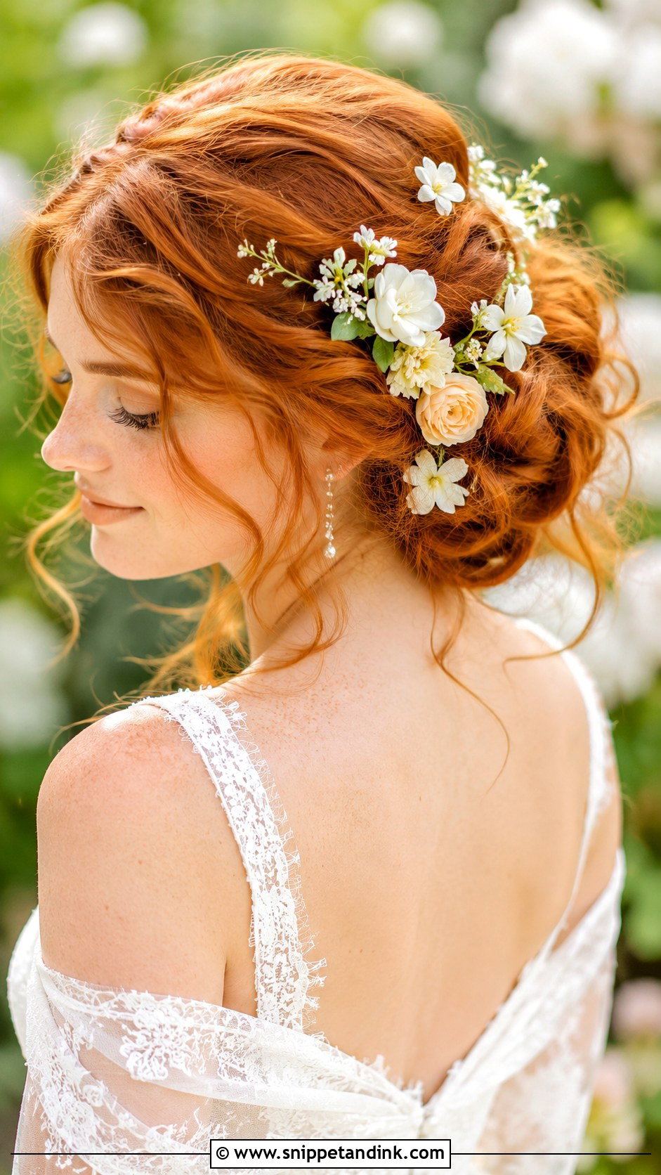 Ginger Bridal Updo with Florals - Snippet and Ink - 25 Ginger Wedding Hair Ideas