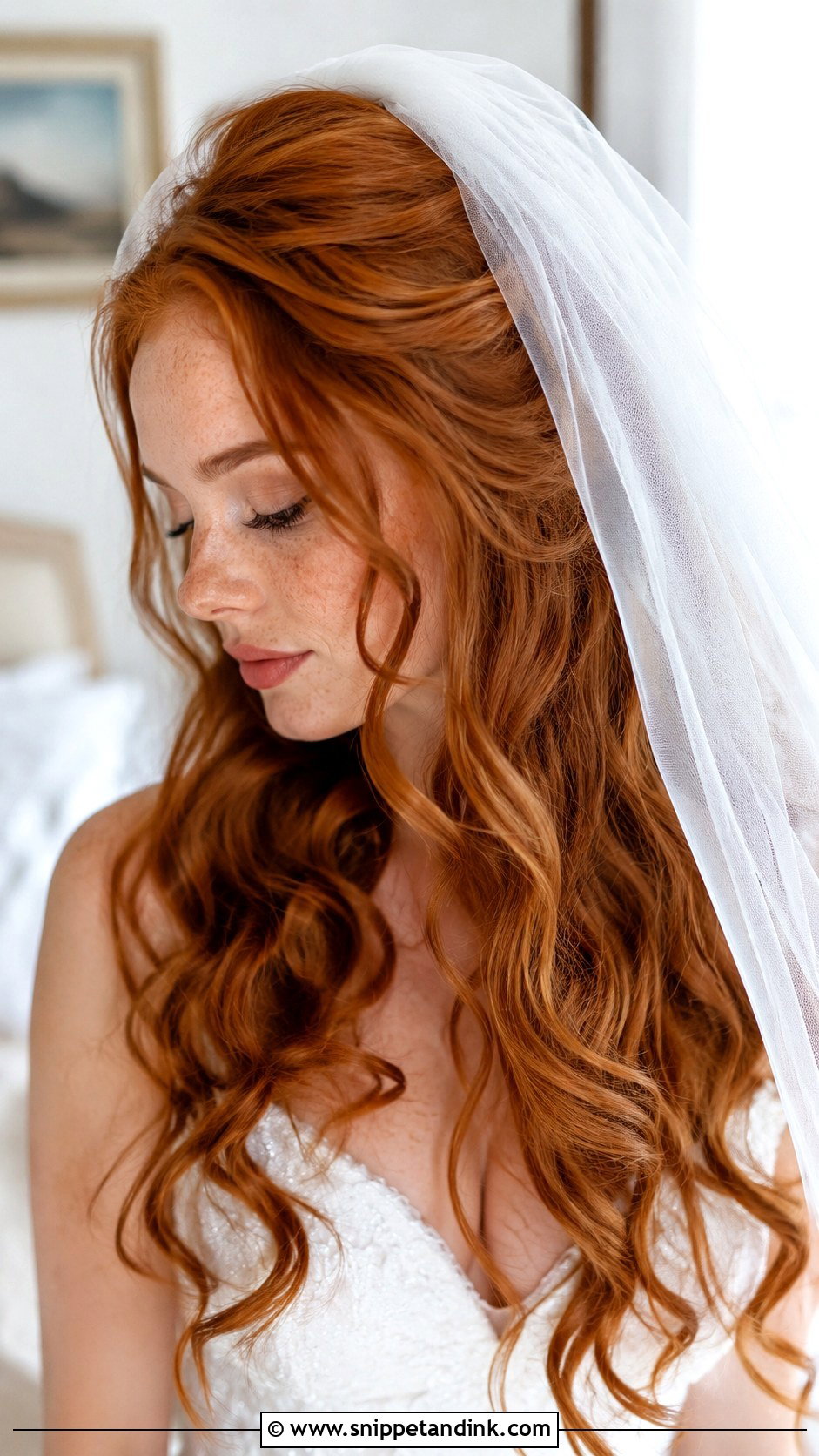 Ginger Hair with Veil and Curls - Snippet and Ink - 25 Ginger Wedding Hair Ideas